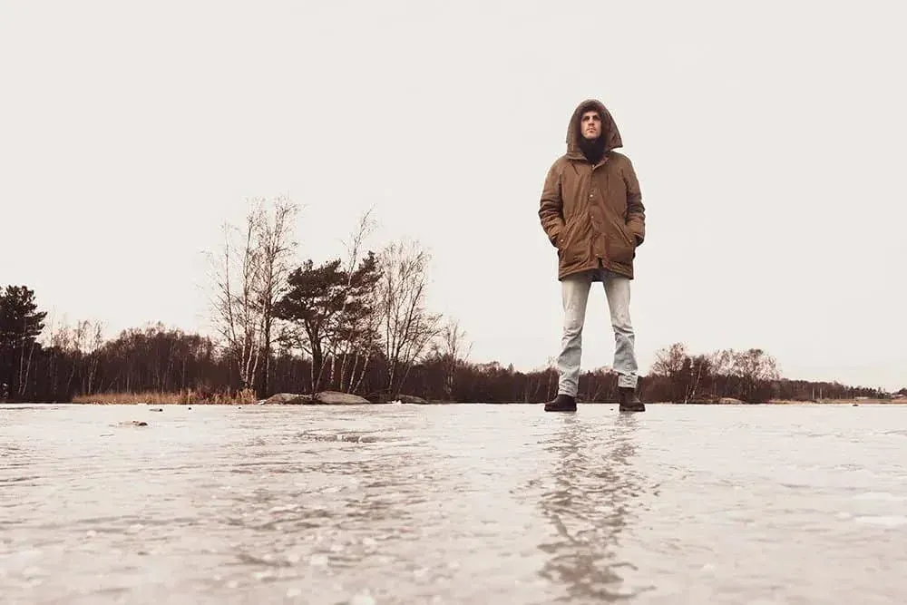 Me standing on a frozen lake outside Gothenburg, in a parka