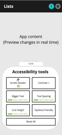 Accessibility tools popup